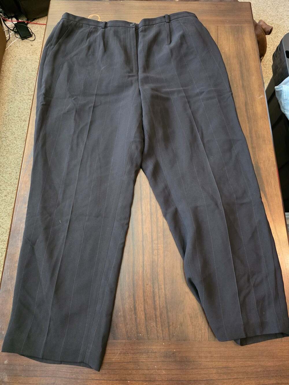 Casual Corner Annex Woman Black Pinstripe Pleated Dress Trousers Size 18W
